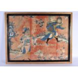 A 19TH CENTURY CHINESE SILKWORK PANEL Qing, depicting figures. 63 cm x 55 cm.