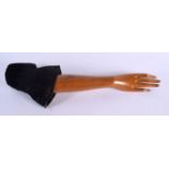 A CHARMING VINTAGE ARTICULATED WOODEN DUMMY HAND possibly for jewellery display. 53 cm long.
