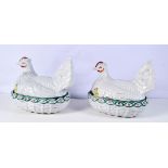 A pair of vintage continental glazed pottery Chicken egg pots 16 x 26 cm (2).