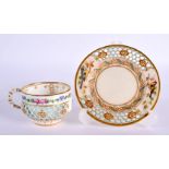 Royal Worcester teacup and a saucer reticulated in the manner of George Owen both painted with birds