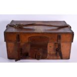 A LOVELY ANTIQUE HARDY BROTHERS LEATHER CASED FISHING REEL CARRYING CASE. 48 cm x 32 cm x 24 cm.