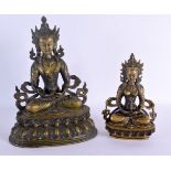 TWO LARGE EARLY 20TH CENTURY CHINESE TIBETAN BRONZE BUDDHAS Late Qing/Republic. Largest 30 cm x 15 c