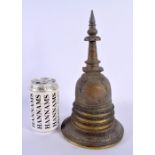 A LARGE 19TH CENTURY TIBETAN BRONZE BUDDHISTIC STUPA CHORTEN decorated with motifs. 27 cm high.