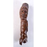 AN EARLY 19TH CENTURY TURKISH OTTOMAN CARVED WOOD HANDLE. 19 cm x 4 cm.