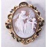 AN ANTIQUE YELLOW METAL CAMEO BROOCH. 10.8 grams. 5.5 cm x 4.5 cm.