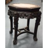 A 19TH CENTURY CHINESE CARVED HARDWOOD MARBLE INSET STAND Qing. 52 cm x 38 cm.