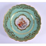 A FINE ANTIQUE MEISSEN PORCELAIN PLATE painted with three putti. 25 cm wide.
