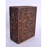 A 19TH CENTURY ANGLO INDIAN CARVED SANDALWOOD BOX C1850. 14 cm x 18 cm.