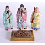 THREE CHINESE REPUBLICAN PERIOD PORCELAIN FIGURES together with a mixed metal Japanese box. (4)