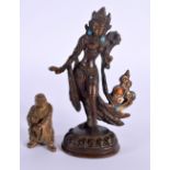 A CHINESE TIBETAN JEWELLED BRONZE BUDDHA 20th Century, together with another. Largest 13 cm high. (2