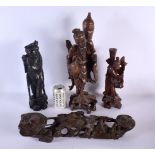 FOUR LARGE 19TH CENTURY CHINESE CARVED HARDWOOD FIGURES Qing. Largest 46 cm high. (4)
