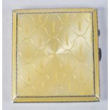 A 1950S SILVER AND YELLOW ENAMEL CIGARETTE CASE. 117 grams. Birmingham 1955. 8.5 cm square.