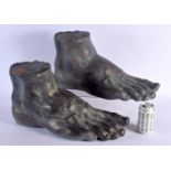 AN UNUSUAL PAIR OF BRONZED COUNTRY HOUSE ROMAN FOOT DOOR STOPS After the Antiquity. 52 cm x 28 cm.