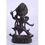 A 19TH CENTURY TIBETAN BRONZE FIGURE OF A BUDDHISTIC BEAST modelled with consort. 14 cm x 6.5 cm.