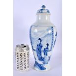 A LARGE 17TH/18TH CENTURY CHINESE BLUE AND WHITE PORCELAIN VASE AND COVER Kangxi, painted with figur