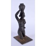 AN UNUSUAL EUROPEAN ART DECO BRONZE FIGURE OF A NUDE FEMALE modelled carrying a water pot. 19 cm x 5