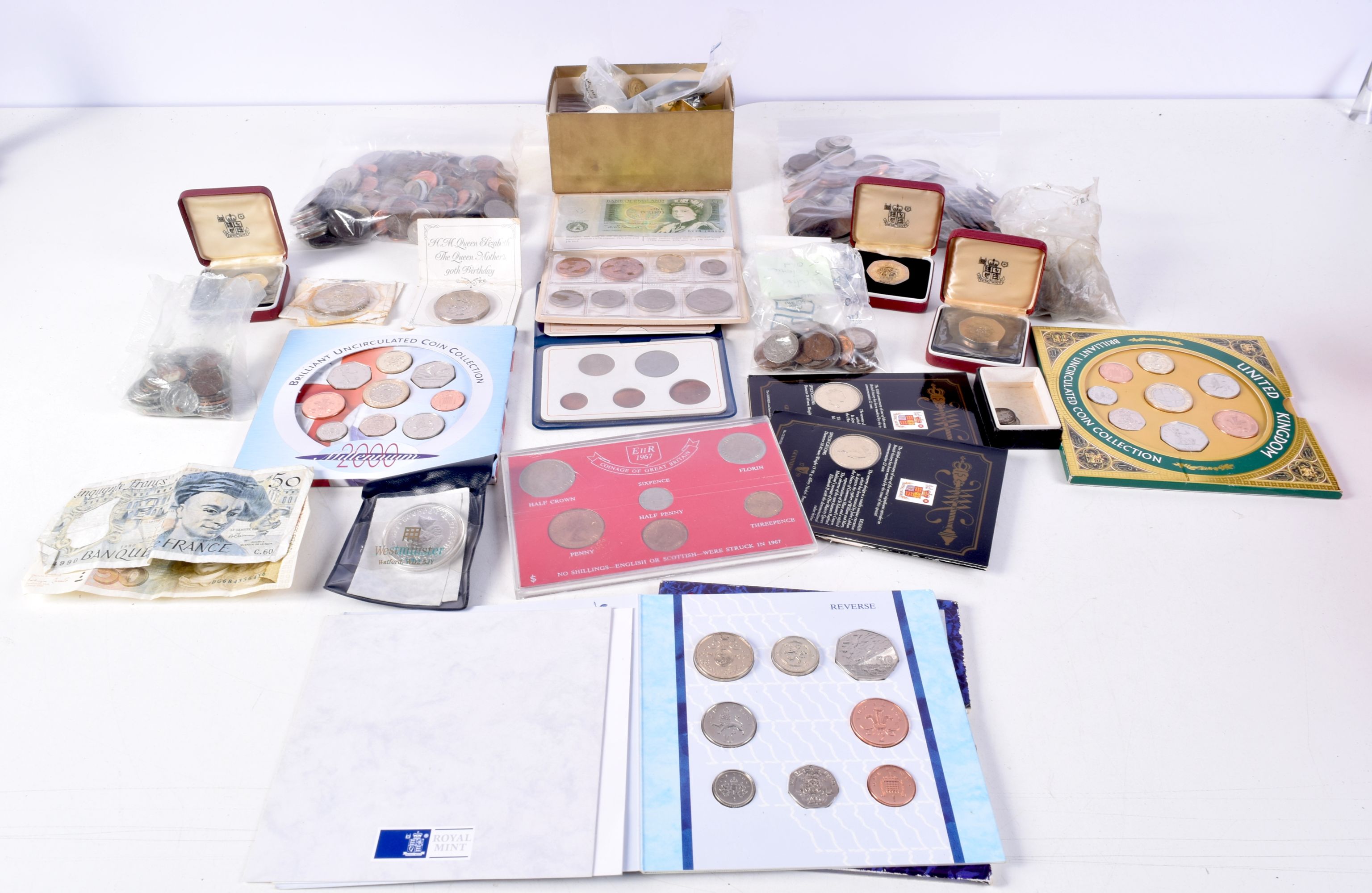 A collection of Coins and bank notes pre decimal and Continental (Qty).