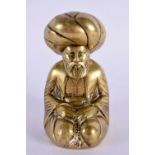 A RARE 19TH CENTURY INDIAN BRONZE FIGURE OF A SEATED SULTAN modelled holding prayer beads. 11 cm x 5