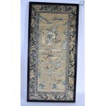 A LATE 19TH CENTURY CHINESE SILKWORK DOUBLE SLEEVE PANEL depicting figures in landscapes. 70 cm x 35