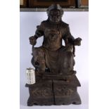 A VERY LARGE 18TH CENTURY CHINESE CARVED WOOD FIGURE OF A GUARDIAN Guangong, modelled upon a dragon