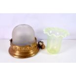 A vintage cut glass and brass ceiling light together with an opaline glass shade largest 16 cm (2)