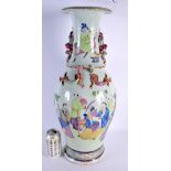 A LARGE 19TH CENTURY CHINESE FAMILLE ROSE BALUSTER PORCELAIN VASE Qing, painted with figures and ove
