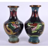 A PAIR OF CHINESE REPUBLICAN PERIOD CLOISONNE ENAMEL VASES. 11 cm high.