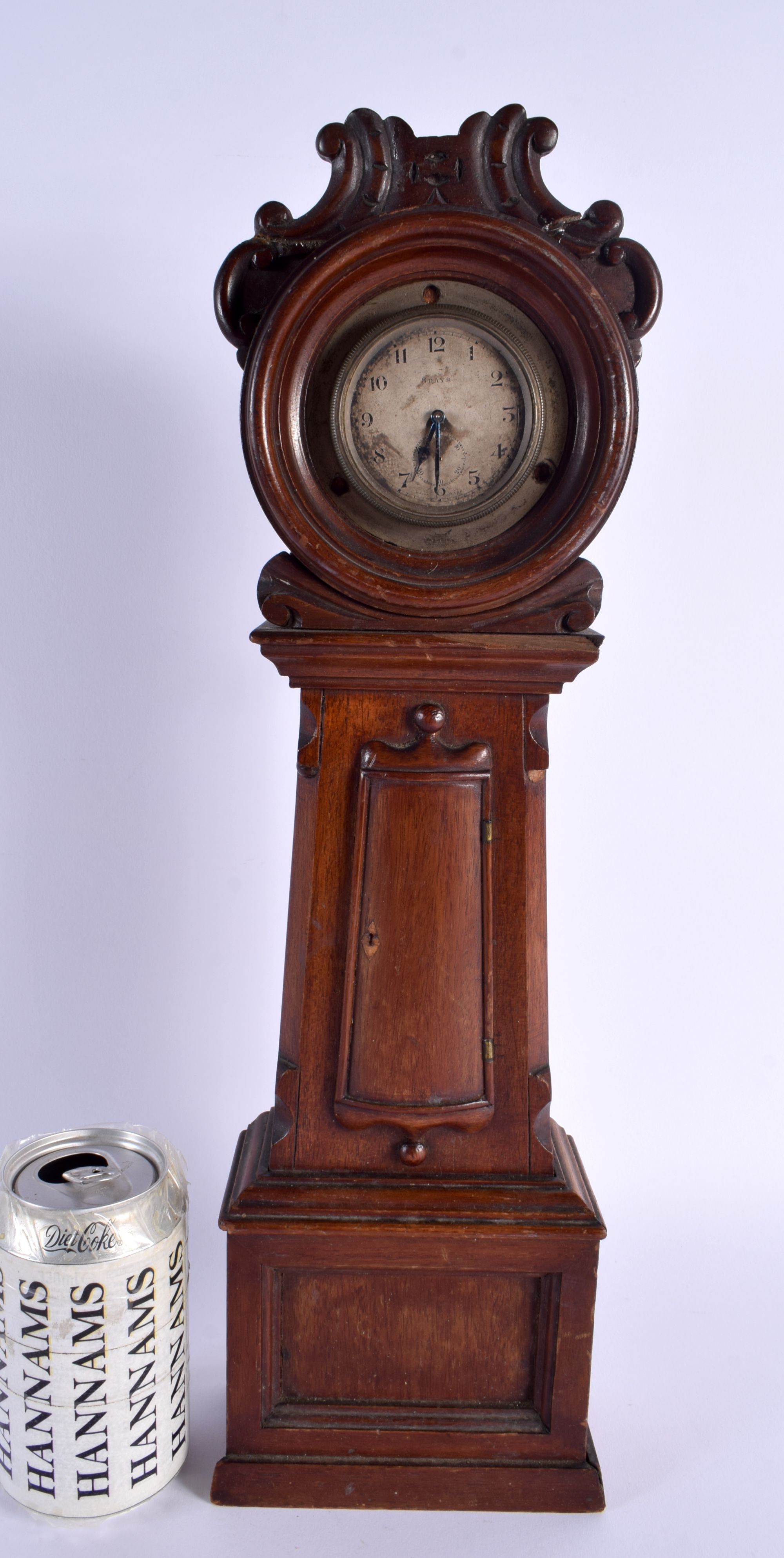 AN ANTIQUE MINIATURE GRANDFATHER CLOCK. 43 cm high.