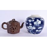 AN EARLY 20TH CENTURY CHINESE YIXING POTTERY TEAPOT AND COVER Late Qing/Republic, together with a gi