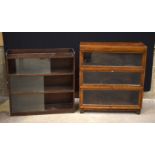 Oak glass fronted book shelf together with another glass fronted book shelf 100 x 90 x 29cm (2).