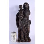 A LARGE ANTIQUE CARVED EUROPEAN CARVED WOOD FIGURE OF A SAINT. 45 cm x 8 cm.