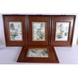 FOUR LARGE CHINESE REPUBLICAN PERIOD FAMILLE ROSE HARDWOOD AND PORCELAIN PANELS. 48 cm x 24 cm. (4)