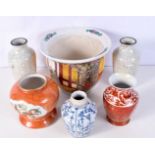 A pair of Chinese porcelain crackle glaze vases together with other Japanese/Chinese ceramic items l