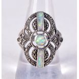 A VINTAGE SIVLER AND OPAL RING. O. 6.6 grams.
