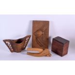 AN UNUSUAL CONTINENTAL TREEN CARVED WOOD DRINKING CUP together with a tea caddy compartment etc. Lar