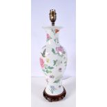 A Chinese porcelain vase converted to a lamp decorated with flowers and butterflies 34 cm.