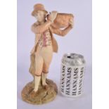 Royal Worcester figure of a boy with a wicker basket in his hands, painted in blush ivory, shape 880