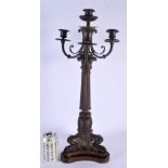 A LARGE 19TH CENTURY FRENCH BRONZE GRAND TOUR CANDLESTICK overlaid with acanthus. 58 cm x 24 cm.