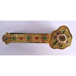 AN EARLY 20TH CENTURY CHINESE YELLOW METAL ENAMELLED RUI SCEPTRE Late Qing/Republic, jewelled with m