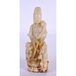 A CHINESE CARVED GREEN JADE FIGURE OF A STANDING DEITY 20th Century. 15 cm x 5 cm.