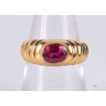 A SILVER GILT GEM SET RING. 3.9 grams. M.