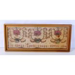 A framed early metal thread Indian fragment of embroidery 47 x 17 cm