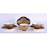 19th century a superb Venetian porcelain set of three quatre lobed cups and saucers finely gilded li