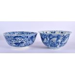 A 17TH/18TH CENTURY CHINESE BLUE AND WHITE BARBED PORCELAIN BOWL Kangxi, together with a blue and wh
