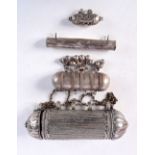 FOUR MIDDLE EASTERN YEMENI SILVER CYLINDRICAL BOXES. 307 grams. Largest 16 cm x 6 cm. (4)