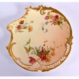 Royal Worcester Empress style blush ivory plate, shape 1426, painted with flowers date mark 1899. 21