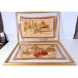 A pair of framed painted fabrics depicting tribal subjects 37 x 52 cm (2).