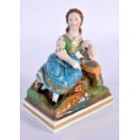 A 19TH CENTURY CONTINENTAL PORCELAIN FIGURE OF A FEMALE probably French or Russian. 8 cm x 10 cm.
