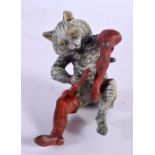 A CONTEMPORARY COLD PAINTED BRONZE CAT. 7 cm x 6 cm.