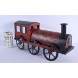 A VINTAGE BRITISH TIN PLATE LOCOMOTIVE CARPET TRAIN. 42 cm x 24 cm.